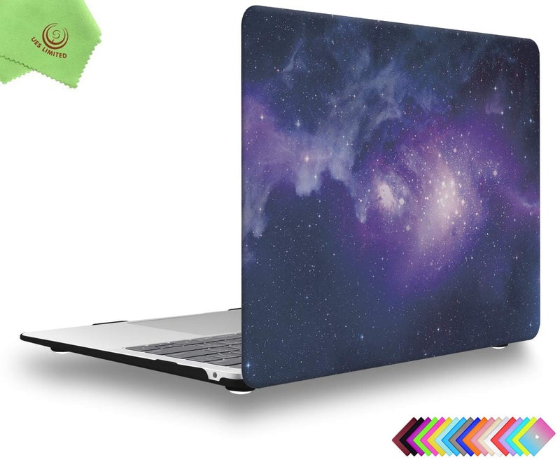UESWILL Compatible with MacBook Air 13 inch M1 A2337 A2179 A1932 with Retina Display & Touch ID, Release 2022 2021 2020 2019 2018, Galaxy Pattern Hard Case Cover + Microfiber Cloth, Nebula/Purple - Image 1